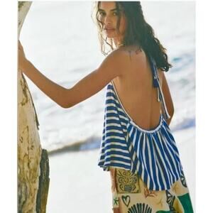NEW! We The Free 'Coastal Town' Halter Top in BLUE/WHITE STRIPED (L)